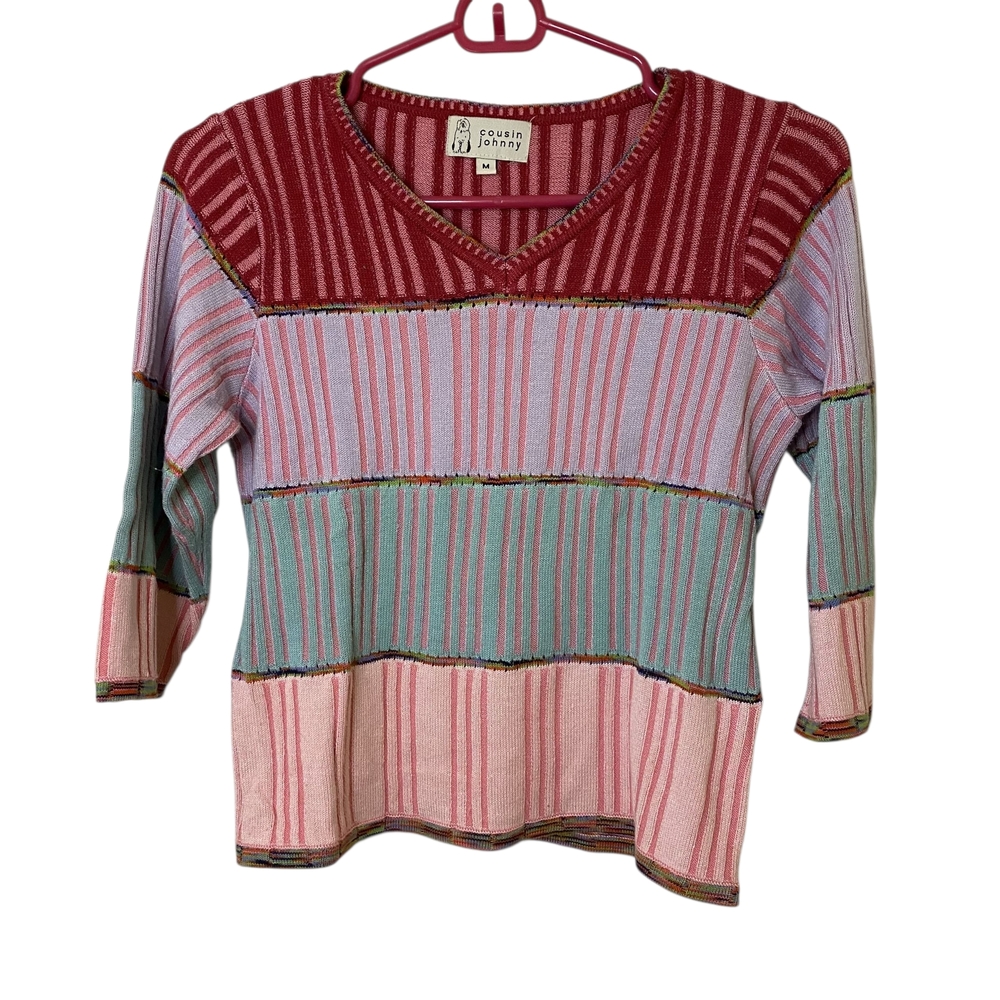 Cousin Johnny V Neck‎ Colorful Sweater Striped